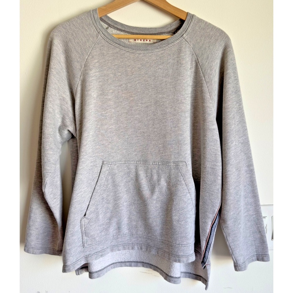 Xirena Grey Marle Crew Neck Sweatshirt-Kangaroo Pocket-Ribbon Appliqué-Sze Small